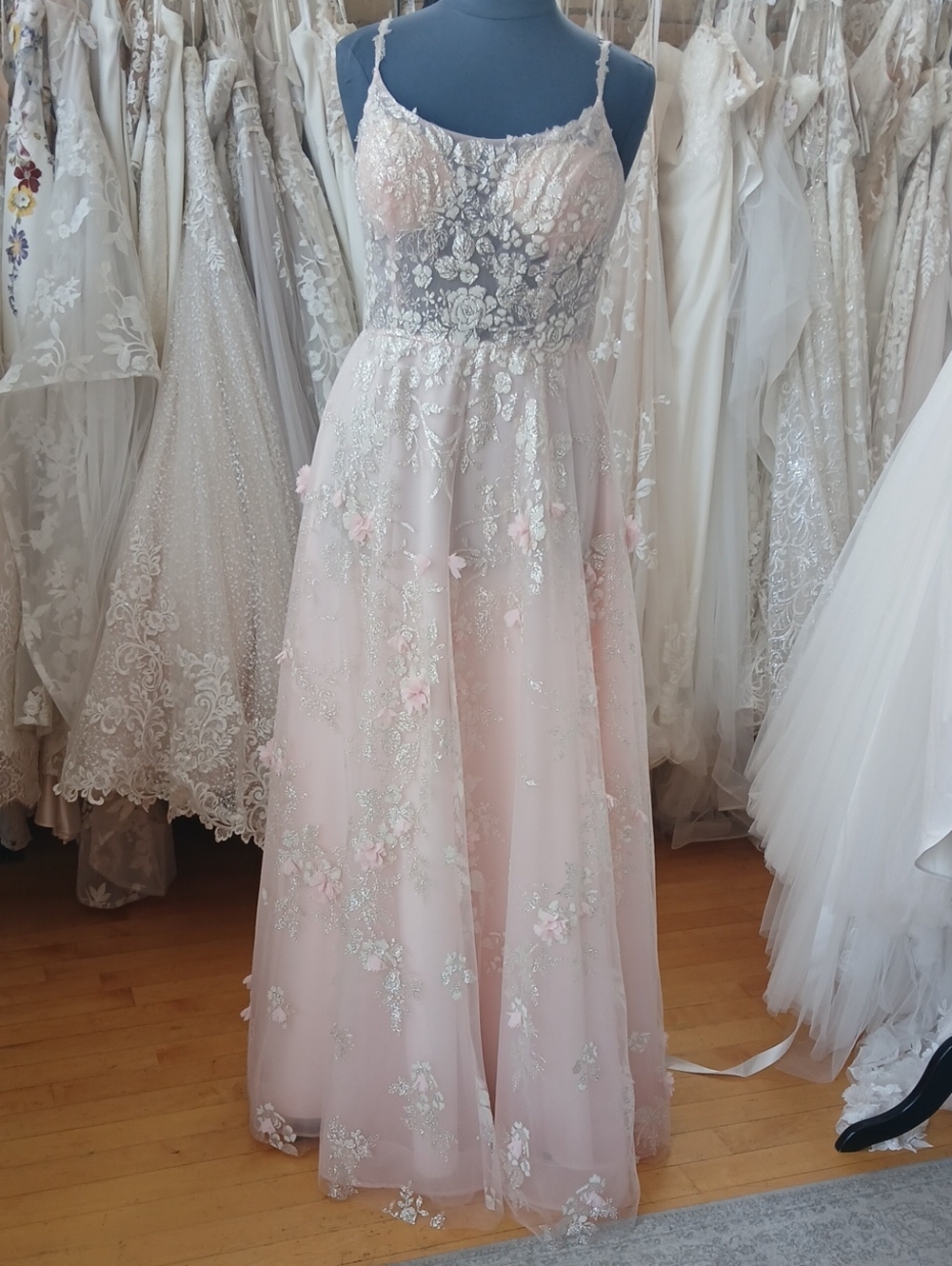 Blush Pink Floral Appliqué Size 18 Evening Gown